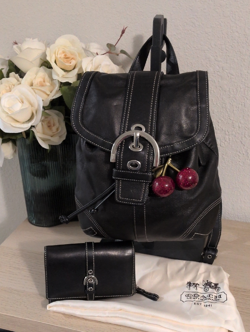 Y2K Coach Soho Black Leather Backpack Purse With Wallet Vintage VTG 90s